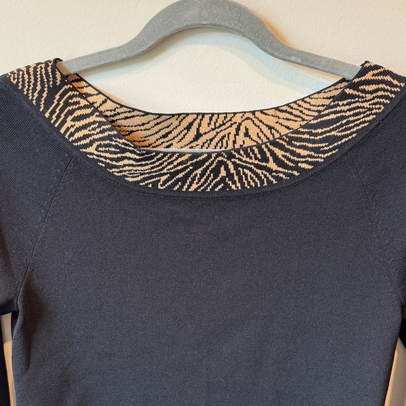 Grace Women's Black Sweater with Zebra Print Bateau Neckline - Picture 4 of 4